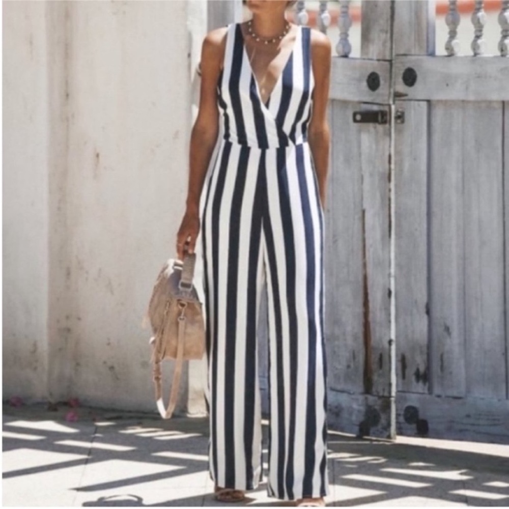 VICI medium jumpsuit navy and white stripe
